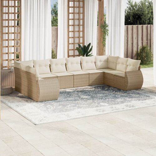 vidaXL 10-dijelni set vrtnih sofa s jastucima bež od poliratana Cijene