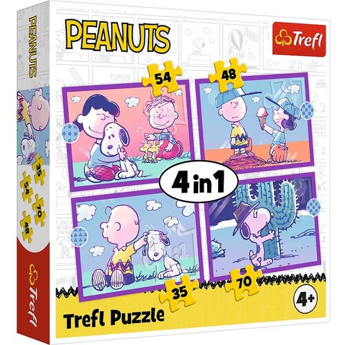 Trefl Peanuts Snoopy - pasji dan, 4 v 1 sestavljanka, 35/48/54/70 kosov - Cene