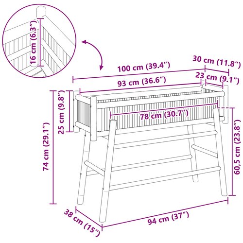  Vrtni saksija s držačem Prirodna 100 x 38 x 74 cm Bambus Slike