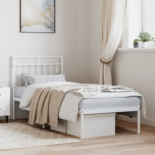 vidaXL Kovinski posteljni okvir z vzglavjem bel 75x190 cm Cene