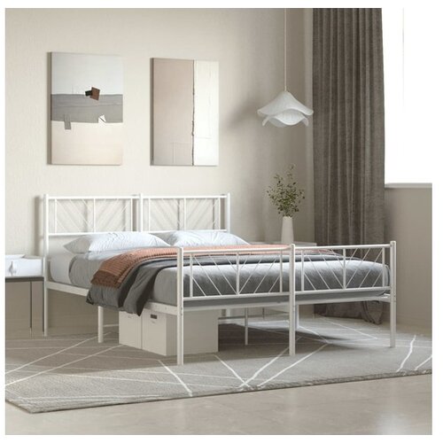 VidaXL Metalni okvir kreveta uzglavlje i podnožje bijeli 150 x 200 cm Slike