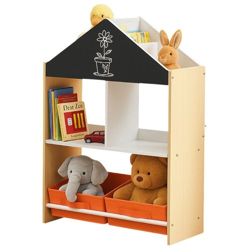 Ginger Home Етажерка за играчке и књиге Црна Табла за Писање, Кућица, Дрво Slike