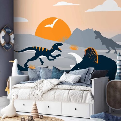  Foto tapeta - Last dinosaurs with orange - abstract landscape for a room 150x105 Vodootporna Slike