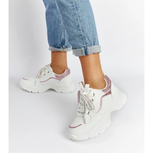 Gemre White and pink massive sneakers with rhinestones Euclid Cene