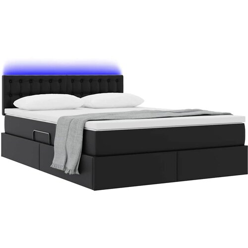  Krevet s prostorom za pohranu s LED-om Crna 140 x 200 cm Slike