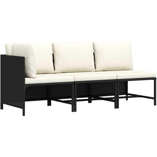 3-dijelna vrtna garnitura od poliratana s jastucima crna Cijene
