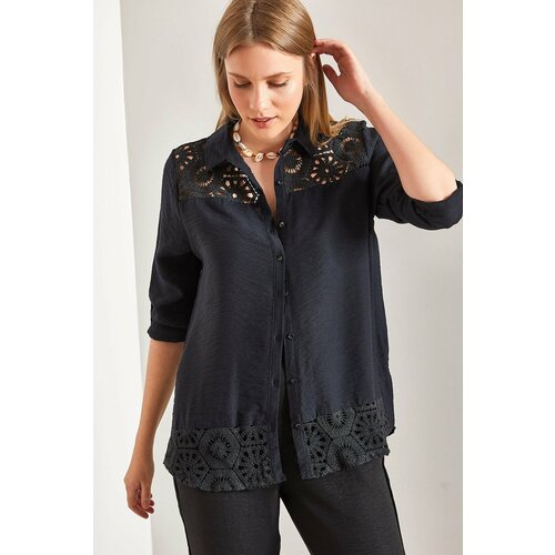 Bianco Lucci Women's Lace Patterned Shirt with Fold Sleeves Cene