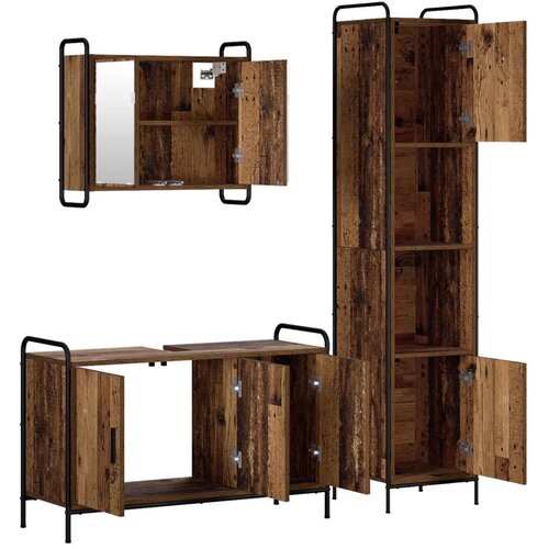  Set ormarića za kupaonicu 3 kom. Staro drvo 40 x 36 x 181 cm - Staro drvo Ormarić ispod sudopera (3 vrata) + viseći ormarić + ku Slike
