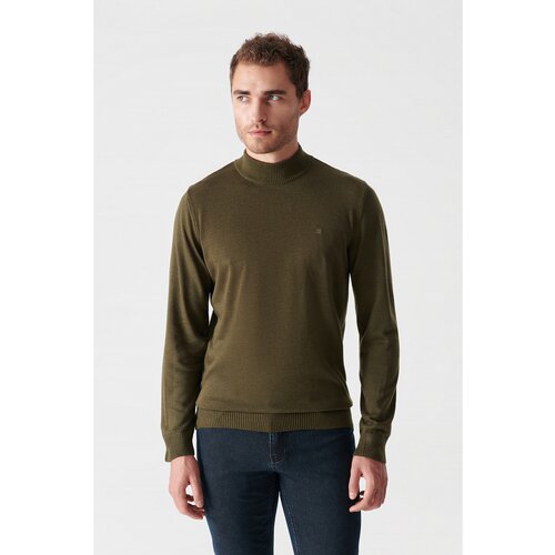 Avva Khaki Unisex Knitwear Sweater Half Turtleneck Non-Pilling Regular Fit Slike