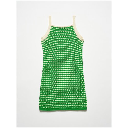 Dilvin 90115 Thick Textured Knitwear Dress-green Slike
