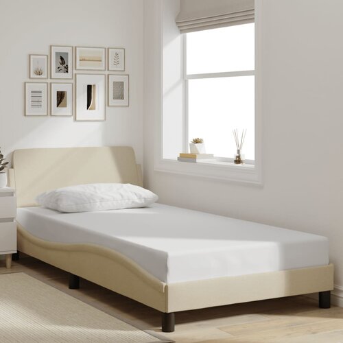  The Living Store Posteljni okvir z vzglavjem krem 100x200 cm blago - Posteljni Okvir, (21442623) Slike