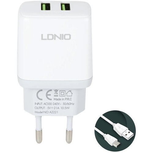  Kucni punjac LDNIO A2221 2xUSB, 12W sa micro USB kablom beli Cene