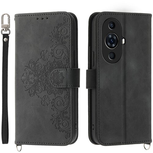 INORCO Ovitek za telefon z vtisnjenimi rožicami za Huawei nova 11 Pro Skin-Touch Phone Shell, PU usnjen ovitek za denarnico s pa&amp;scaron;čkom, proti padcem, (22033980) Slike