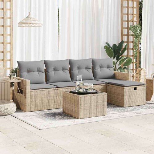 VidaXL 6-dijelni set vrtnih sofa s jastucima bež od poliratana Slike
