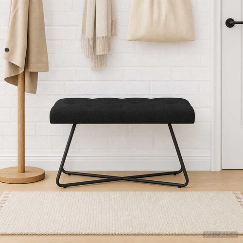  Klupa s gumbastim tkanjem Crna 80 x 40 x 46 cm Tkanina Cijene
