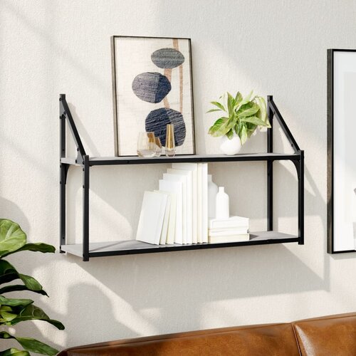vidaXL Stenska polica 2-nadstropna siva sonoma 80x21x51 cm inž. les Cene