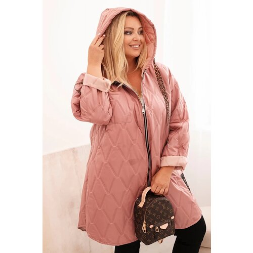 Kesi Włoski Women&amp;#039;s Plus Size quilted jacket with a hood and the inscription HOPE dark pink Slike