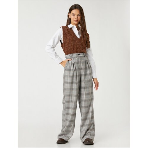 Koton Palazzo Trousers Wide Legs Check, Pocket Detailed Pleated. Slike