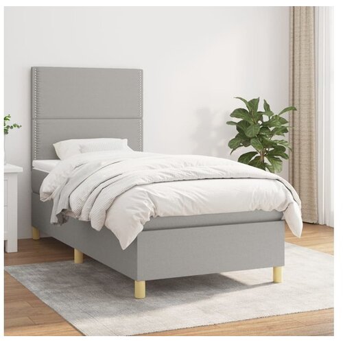  Box spring postelja z vzmetnico svetlo siva 90x190 cm blago Cene