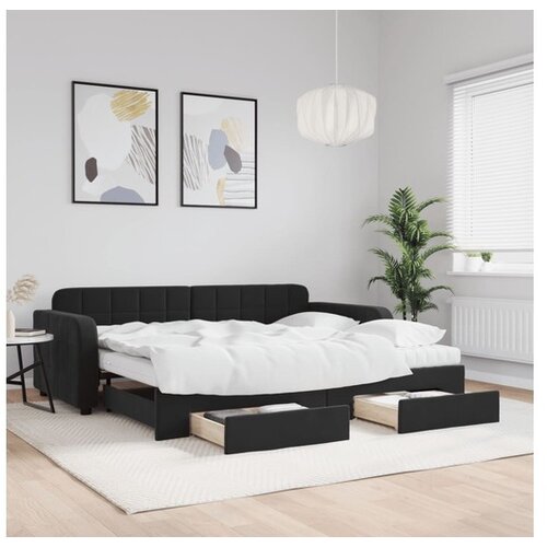 VidaXL Izvlečna dnevna postelja s predali črna 90x190 cm žam Slike