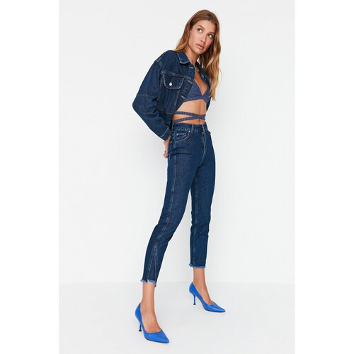 Trendyol Blue Detail High Waist Straight Jeans Cene