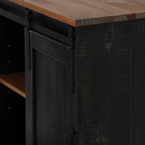 VidaXL Komoda HALDEN s kliznim vratima crna 80x40x80 cm puno drvo Slike