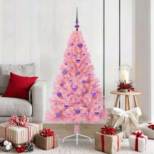 vidaXL Umjetna preddekorirana božićna jelka Roza 150 cm PVC Cene