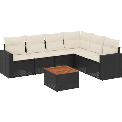  7-dijelni set vrtnih sofa od poliratana s jastucima crni Crna Slike