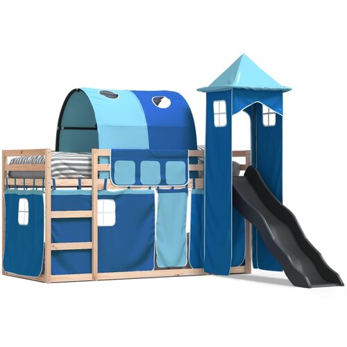 vidaXL Krevet na kat s toboganom i zavjesama plavi 90 x 190 cm Cijene