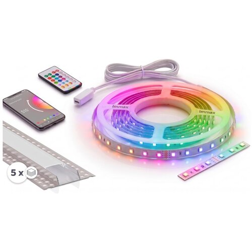  Komplet 1x LED RGBW traka NEO LITE LED/24W/230V 5 m IP65 Wi-Fi + 5x profil 1 m + daljinski upravljač Slike