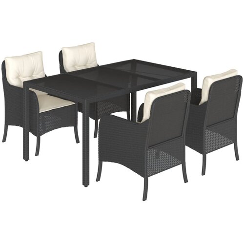  5-dijelni vrtni blagovaonski set s jastucima od poliratana crni Crna 150 cm table length Slike