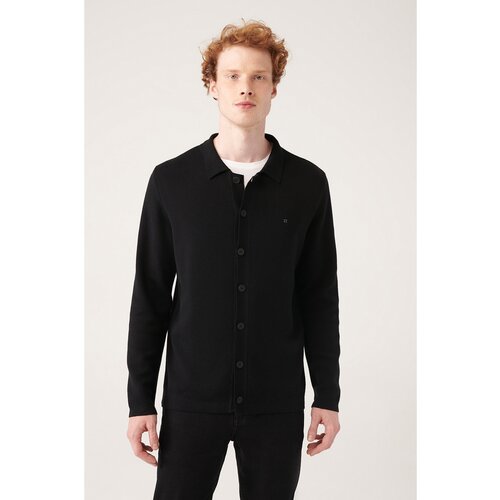 Avva Men's Black Polo Collar Buttoned 100% Cotton Standard Fit Normal Cut Knitwear Cardigan Slike