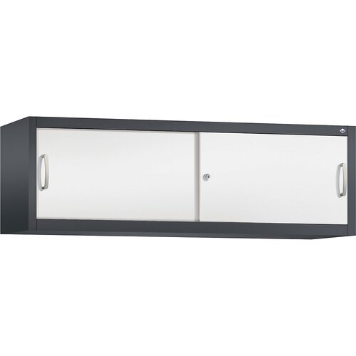 C+P ACURADO zgornja omarica z drsnimi vrati, VxŠxG 500 x 1600 x 400 mm, črno sive / prometno bele barve Cene