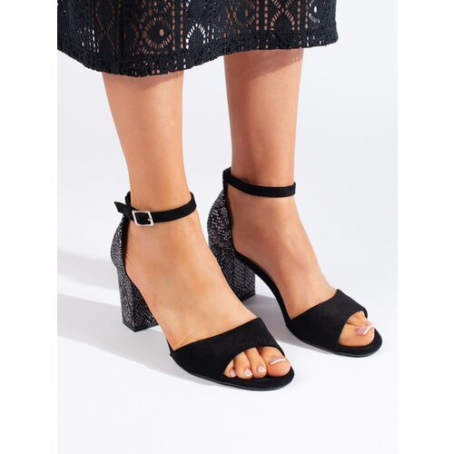 SERGIO LEONE Elegant suede black sandals for women Cene