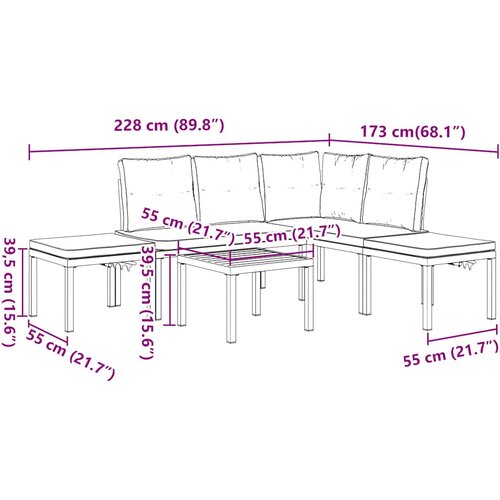 5-dijelni set vrtnih sofa s jastucima čelik obložen prahom crni Slike