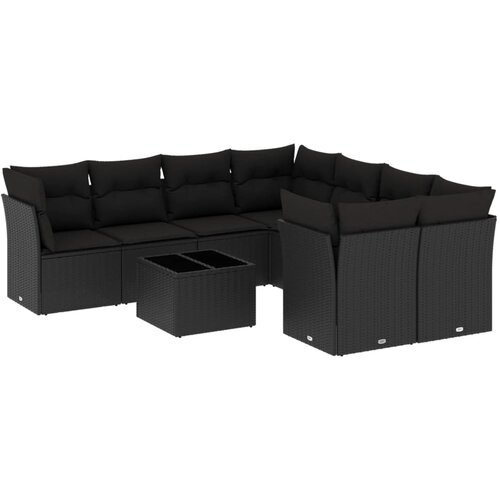  9-dijelni set vrtnih sofa s jastucima crni od poliratana Crna 234 x 234 x 69 cm Slike