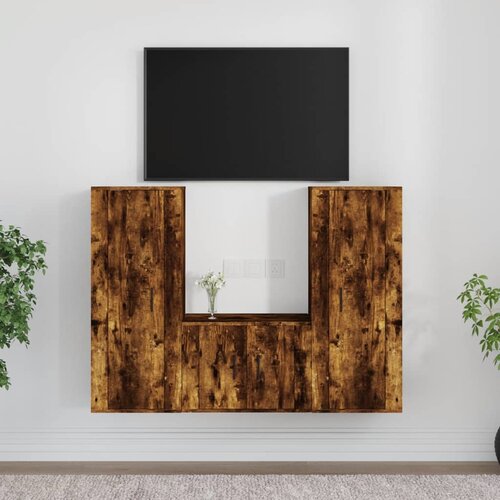 VidaXL Komplet TV omaric 3-delni dimljen hrast konstruiran les Slike