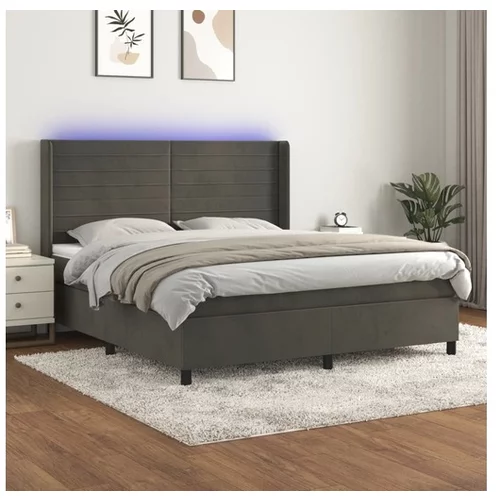 vidaXL Box spring postelja z vzmetnico LED temno siva 180x20