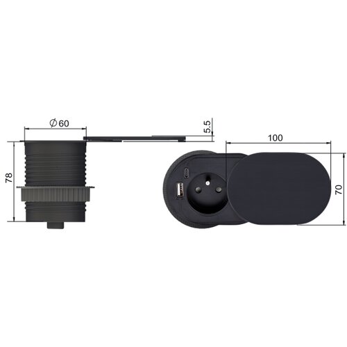 Solight PP124CB-PD20 - Ugradna utičnica 20W, 1x utičnica + USB A i C, crna Slike
