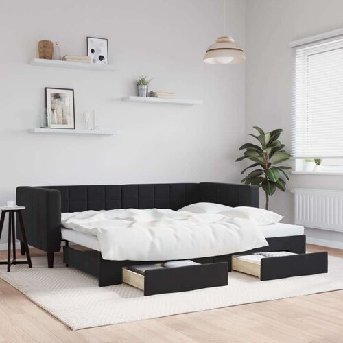 vidaXL Izvlečna dnevna postelja s predali črna 90x200 cm žamet Cene