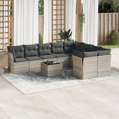 VidaXL 10-dijelni set vrtnih sofa poliratan s jastucima svijetlosivi Slike