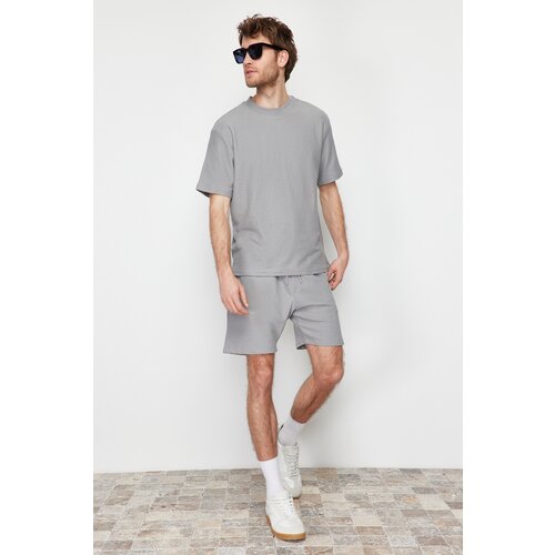 Trendyol limited edition gray regular 100% cotton textured shorts Slike
