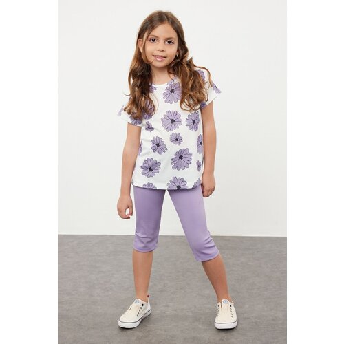 Trendyol Lilac Printed Knitted Top-Bottom Set Slike