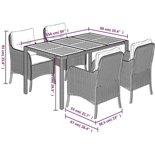  5-dijelni vrtni blagovaonski set s jastucima od poliratana crni Crna 150 cm table length Slike