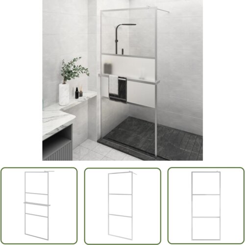The Living Store Pregrada za tu&amp;scaron; s polico krom 100x195 cm ESG steklo in aluminij - Stena Za Tu&amp;scaron;, (21745293) Slike