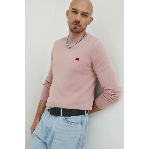 Hugo Bombažen pulover moški, roza barva,