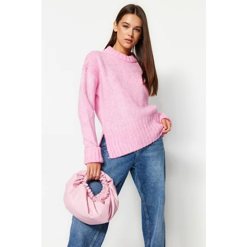 Trendyol Pink Soft Textured Thick Crewneck Knitwear Sweater