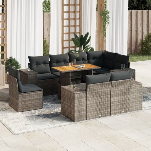 VidaXL 9-dijelni set vrtnih sofa od poliratana s jastucima sivi Slike