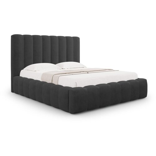 Micadoni Home Antracitno sivi tapecirani bračni krevet s prostorom za odlaganje s podnicom 160x200 cm Kelp – Cijene