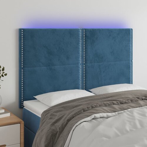  The Living Store LED posteljno vzglavje temno modro 144x5x118/128 cm žamet - LED Vzglavje, (21487876) Cene